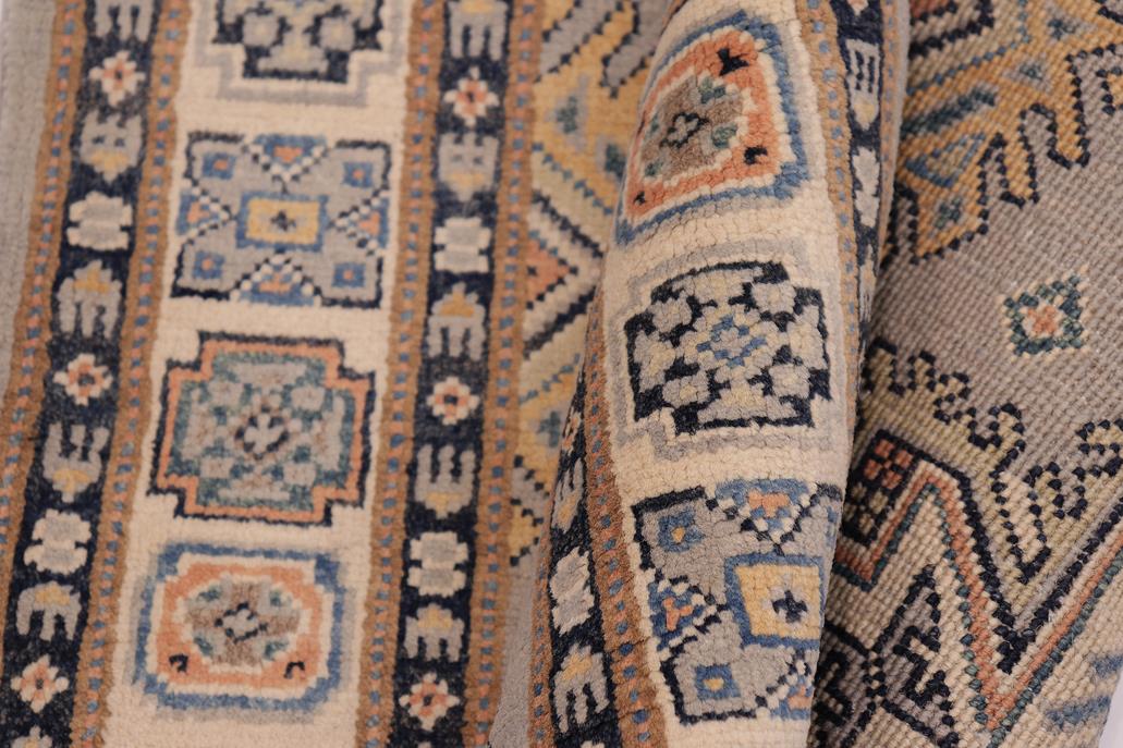 handmade Geometric Kazak Gray Beige Hand-made RUNNER 100% WOOL area rug 3x10