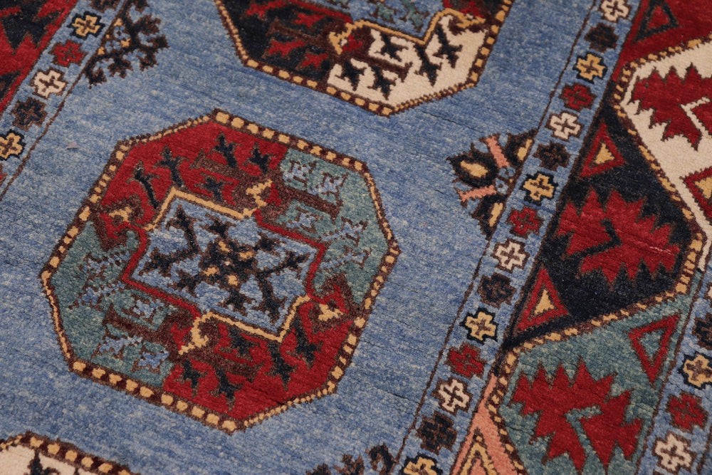 handmade Geometric Ersari Blue Multi Hand-made RUNNER 100% WOOL area rug 3' x 10'
