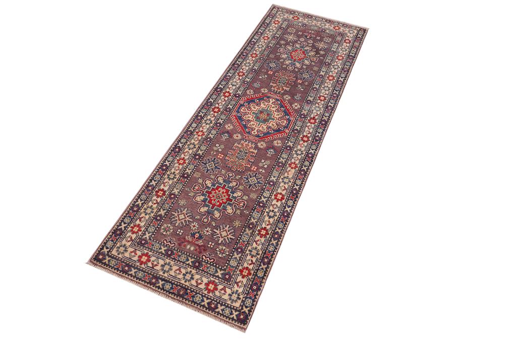 handmade Geometric Kazak Gray Beige Hand-made RUNNER 100% WOOL area rug 3x8