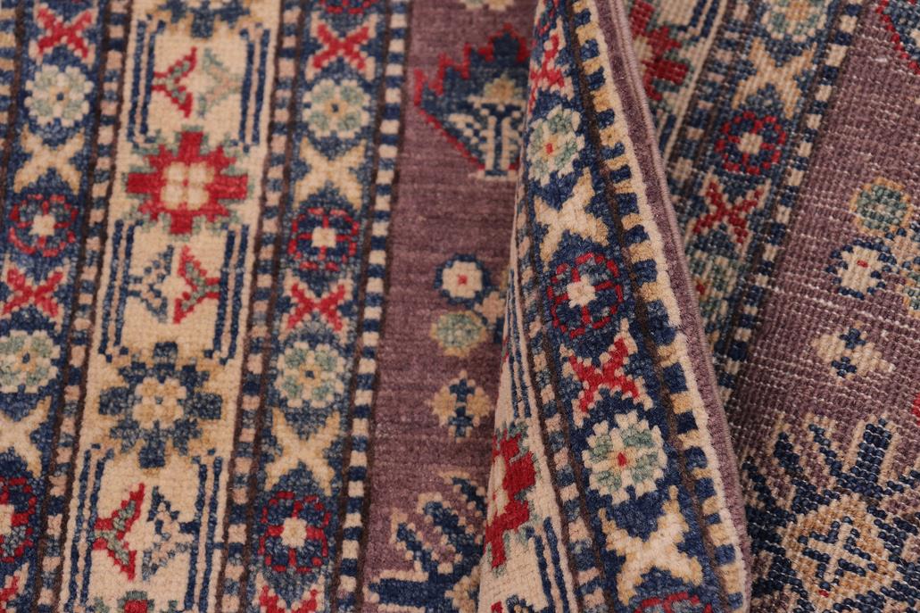 handmade Geometric Kazak Gray Beige Hand-made RUNNER 100% WOOL area rug 3x8