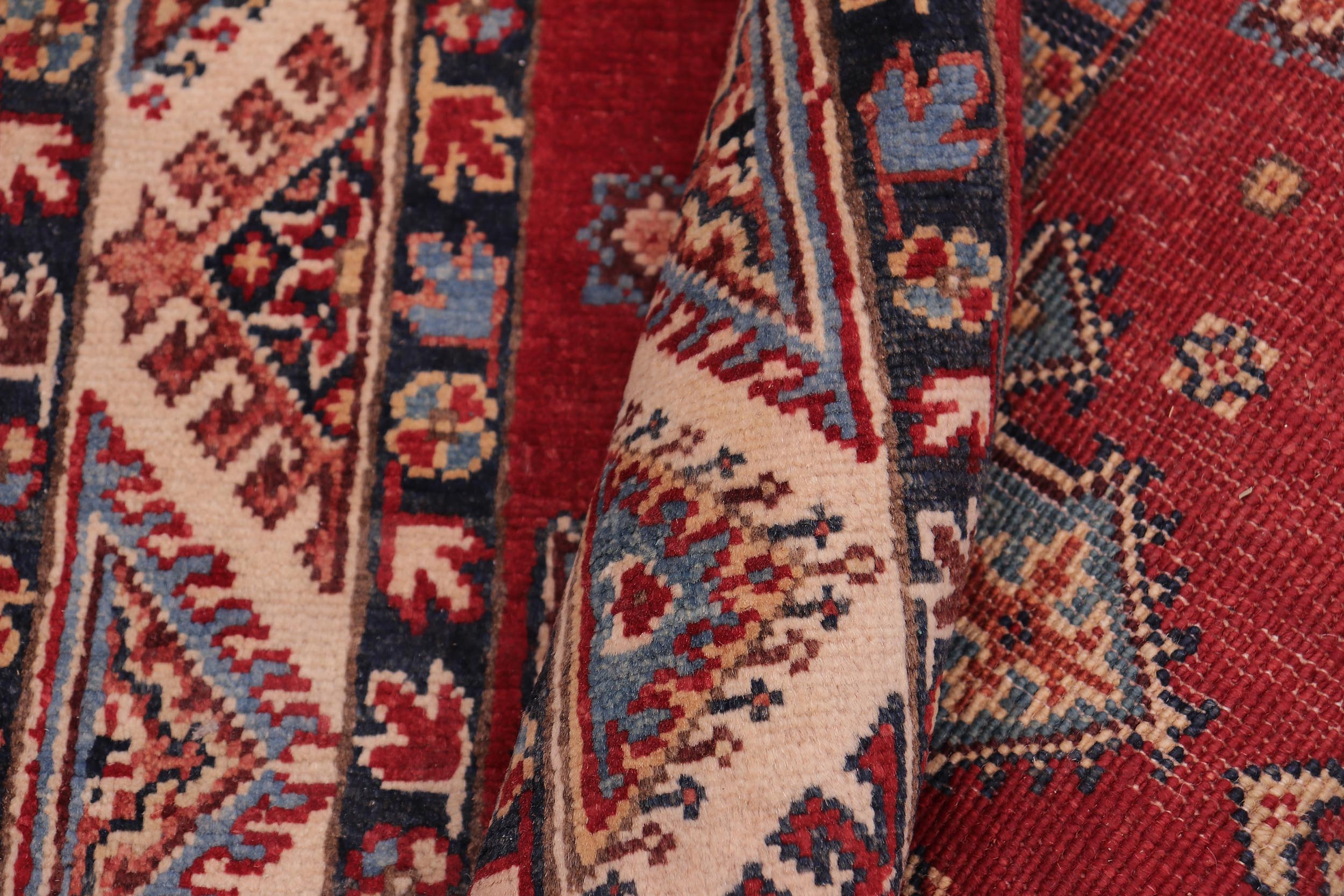 handmade Geometric Kazak light Green Beige Hand-made RUNNER 100% WOOL area rug 3x10