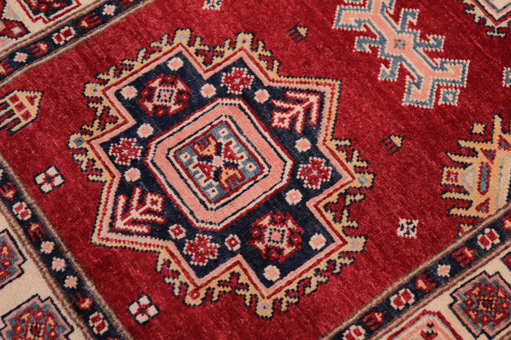 handmade Geometric Super Kazak Red Beige Hand Knotted RUNNER 100% WOOL area rug 3' x 10'