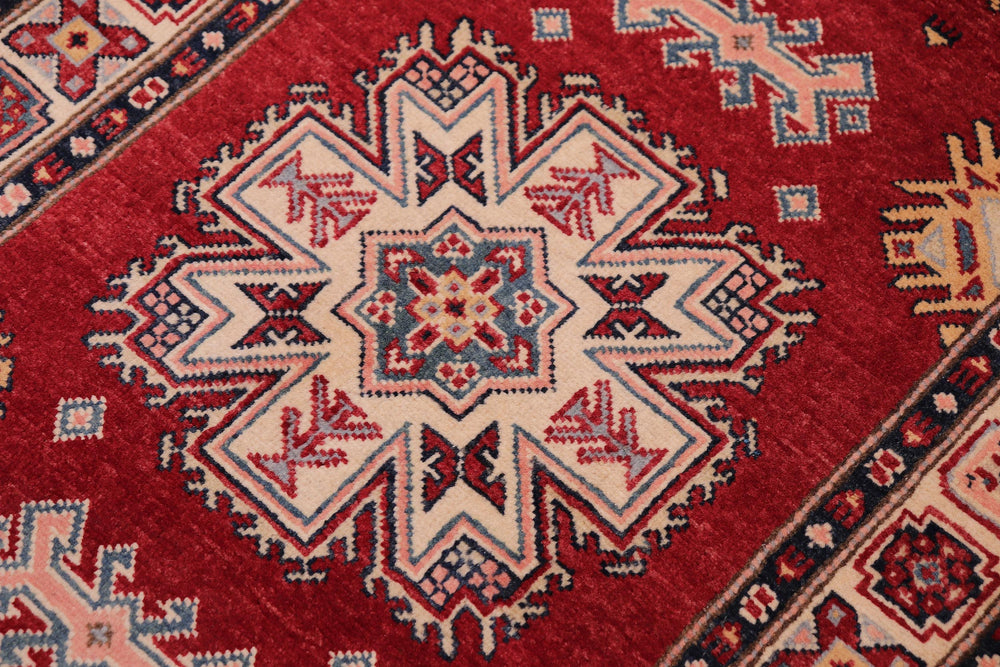 handmade Geometric Super Kazak Red Beige Hand Knotted RUNNER 100% WOOL area rug 3' x 10'