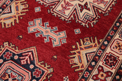handmade Geometric Super Kazak Red Beige Hand Knotted RUNNER 100% WOOL area rug 3' x 10'