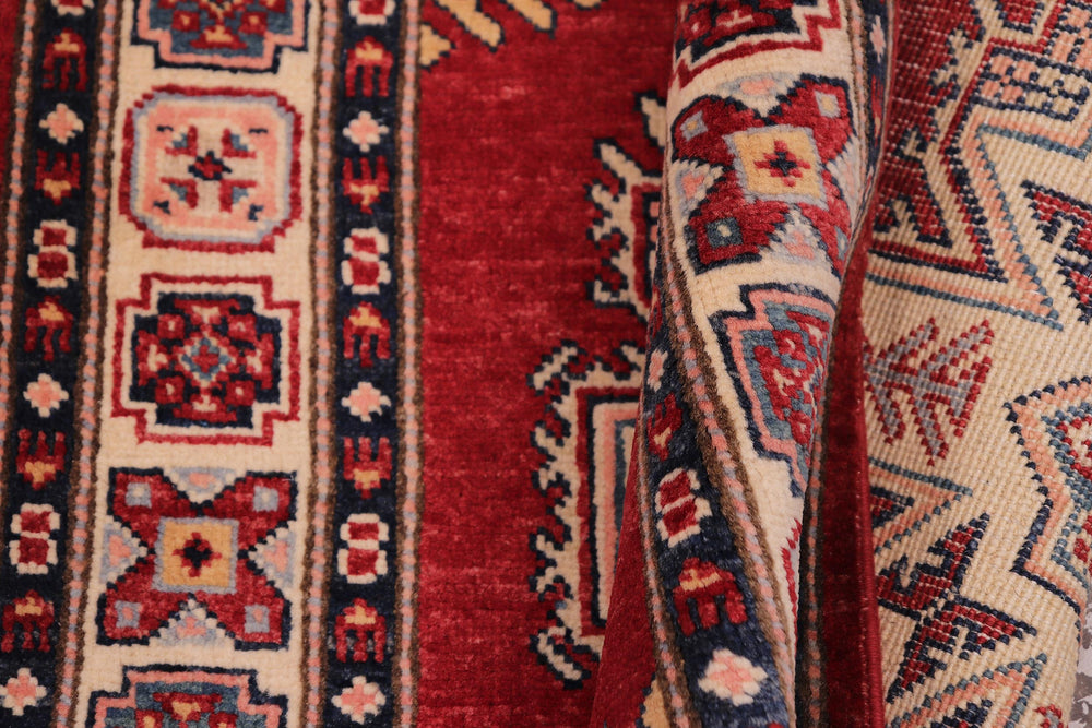 handmade Geometric Super Kazak Red Beige Hand Knotted RUNNER 100% WOOL area rug 3' x 10'