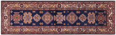 handmade Geometric Super Kazak Blue Beige Hand Knotted RUNNER 100% WOOL area rug 3' x 10'