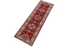 handmade Geometric Super Kazak Red Beige Hand Knotted RUNNER 100% WOOL area rug 3' x 10'