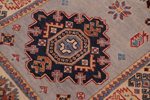 handmade Geometric Super Kazak Lt. Gray Beige Hand Knotted RUNNER 100% WOOL area rug 3' x 10'
