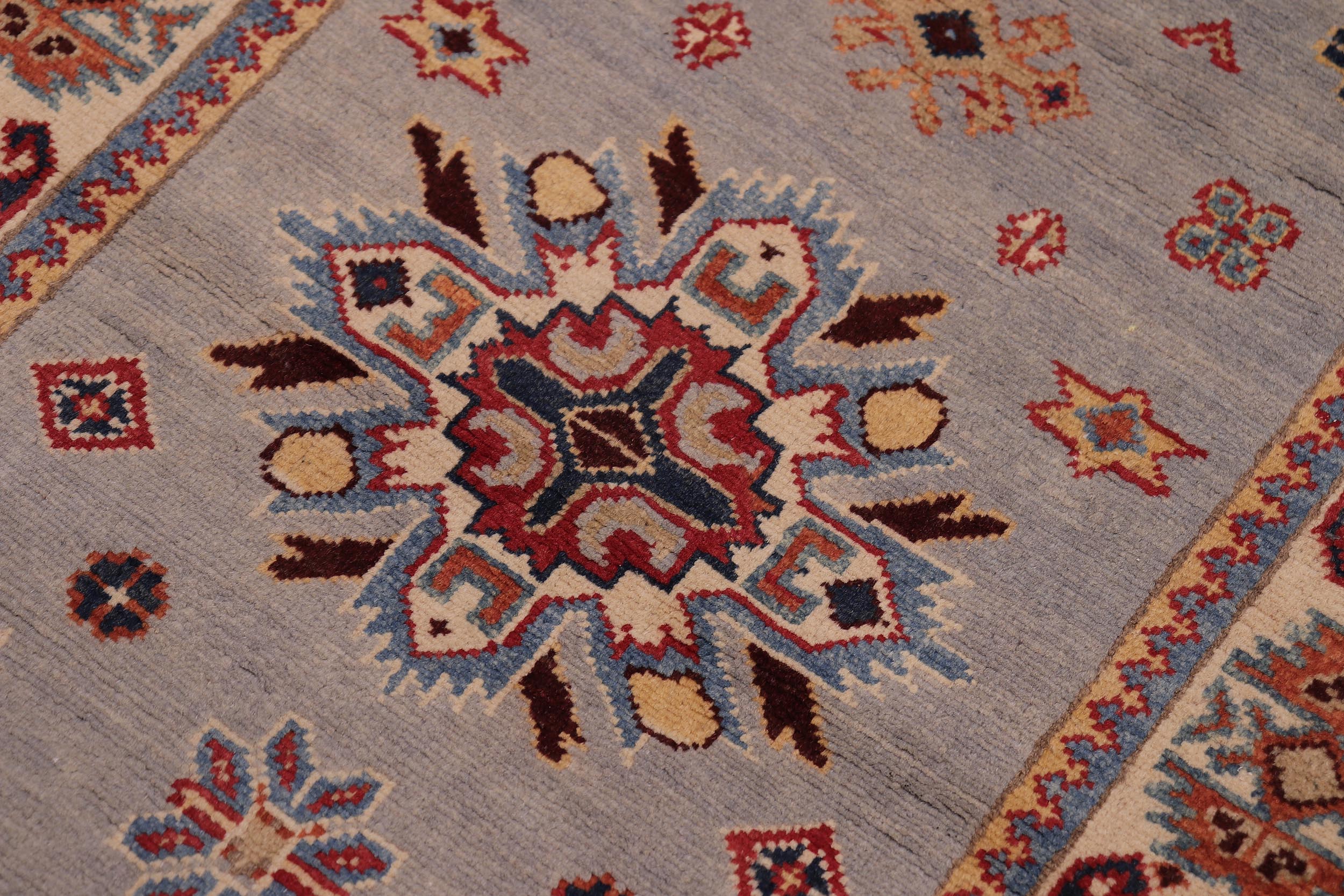 handmade Geometric Super Kazak Lt. Gray Beige Hand Knotted RUNNER 100% WOOL area rug 3' x 10'