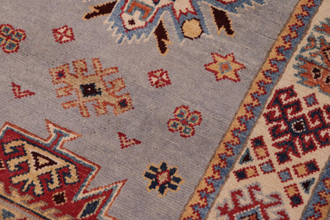 handmade Geometric Super Kazak Lt. Gray Beige Hand Knotted RUNNER 100% WOOL area rug 3' x 10'