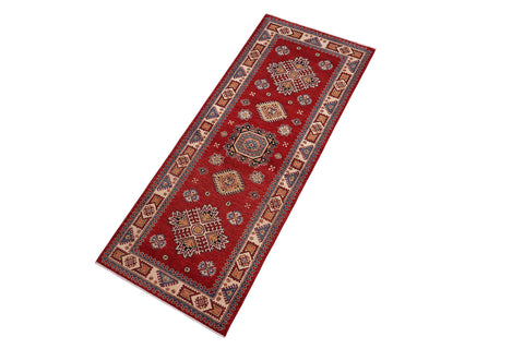 handmade Geometric Super Kazak Red Beige Hand Knotted RUNNER 100% WOOL area rug 3' x 8'