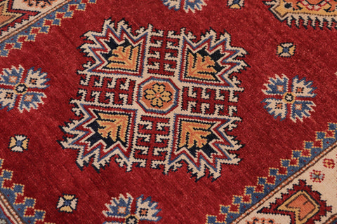 handmade Geometric Super Kazak Red Beige Hand Knotted RUNNER 100% WOOL area rug 3' x 8'