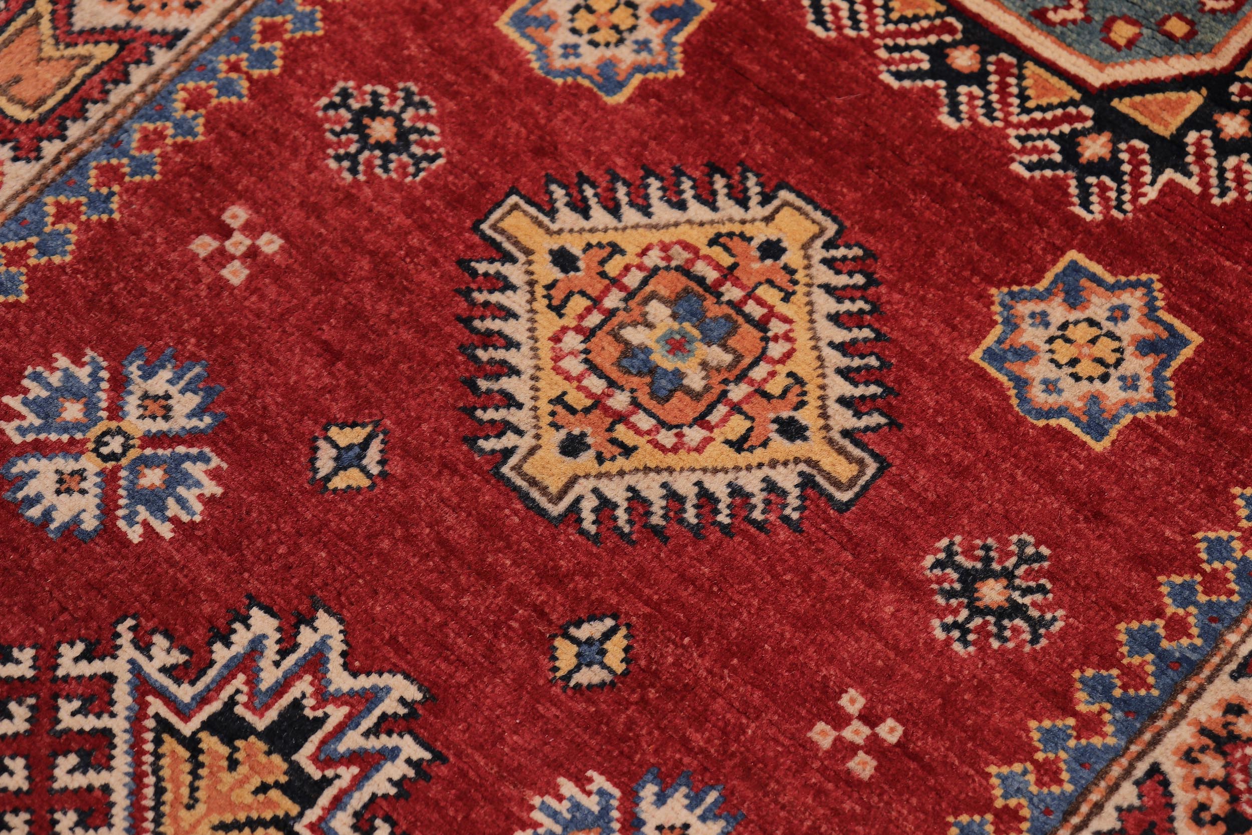 handmade Geometric Super Kazak Red Beige Hand Knotted RUNNER 100% WOOL area rug 3' x 8'