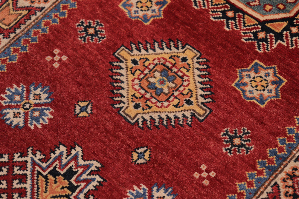 handmade Geometric Super Kazak Red Beige Hand Knotted RUNNER 100% WOOL area rug 3' x 8'