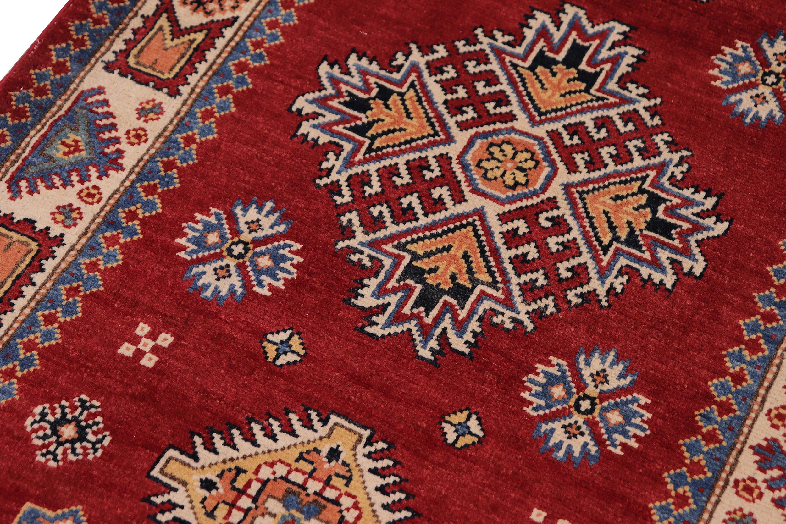 handmade Geometric Super Kazak Red Beige Hand Knotted RUNNER 100% WOOL area rug 3' x 8'