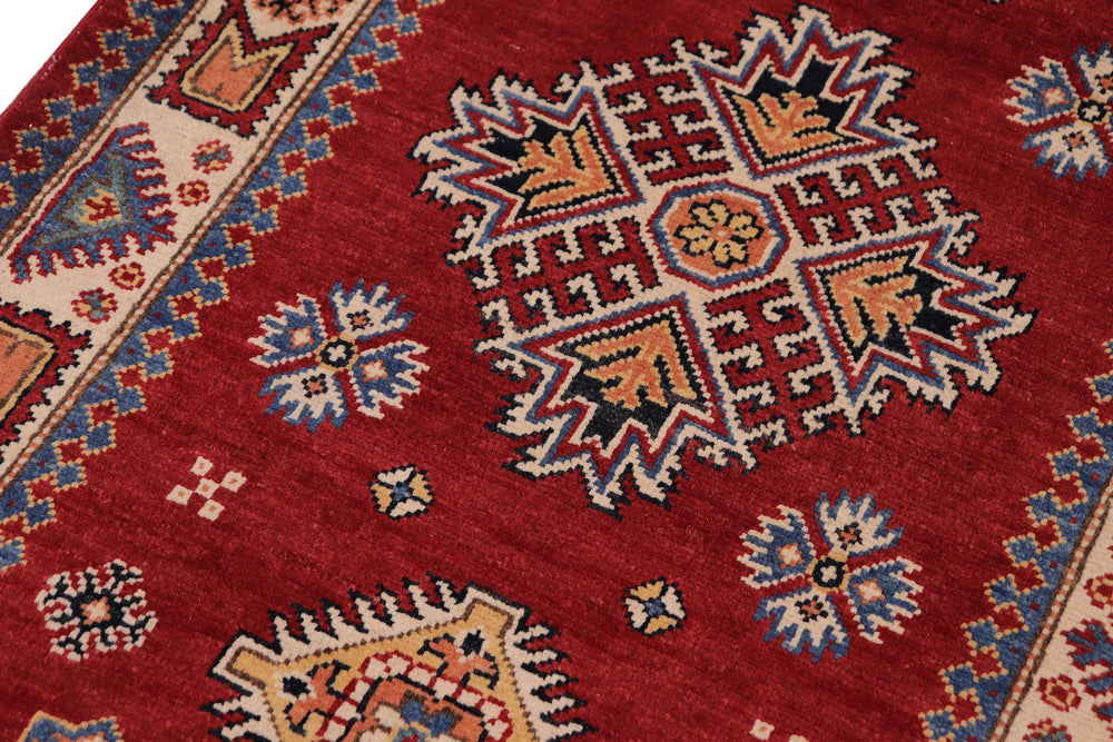 handmade Geometric Super Kazak Red Beige Hand Knotted RUNNER 100% WOOL area rug 3' x 8'
