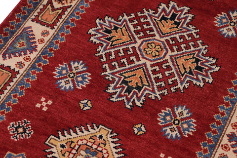 handmade Geometric Super Kazak Red Beige Hand Knotted RUNNER 100% WOOL area rug 3' x 8'