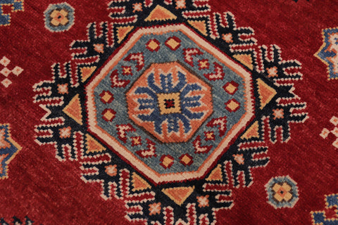 handmade Geometric Super Kazak Red Beige Hand Knotted RUNNER 100% WOOL area rug 3' x 8'