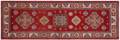 handmade Geometric Super Kazak Red Beige Hand Knotted RUNNER 100% WOOL area rug 3' x 8'