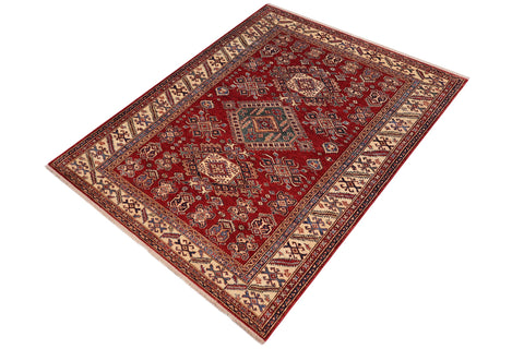 handmade Geometric Super Kazak Red Beige Hand Knotted RECTANGLE 100% WOOL area rug 6' x 9'