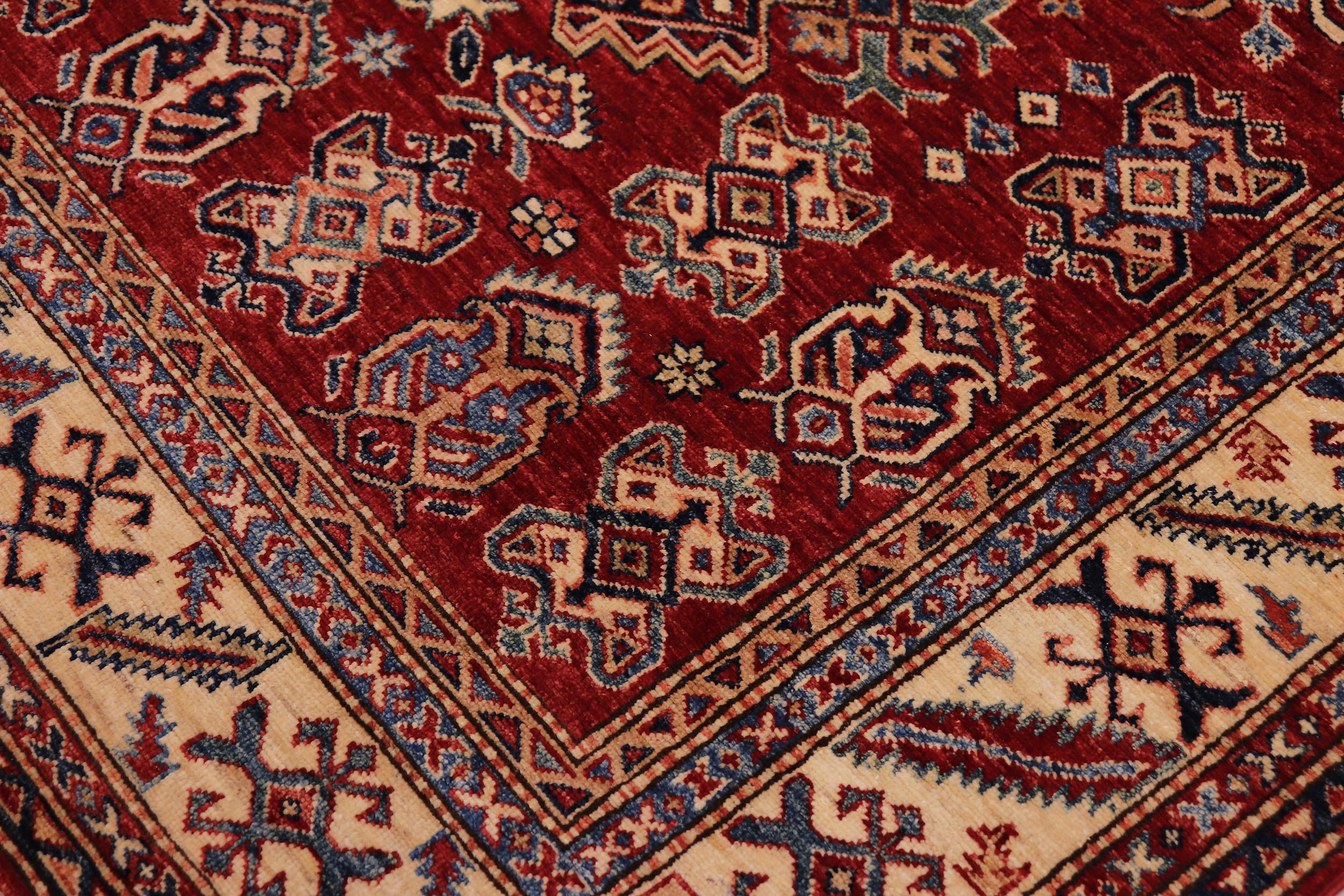 handmade Geometric Super Kazak Red Beige Hand Knotted RECTANGLE 100% WOOL area rug 6' x 9'