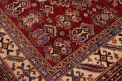 handmade Geometric Super Kazak Red Beige Hand Knotted RECTANGLE 100% WOOL area rug 6' x 9'