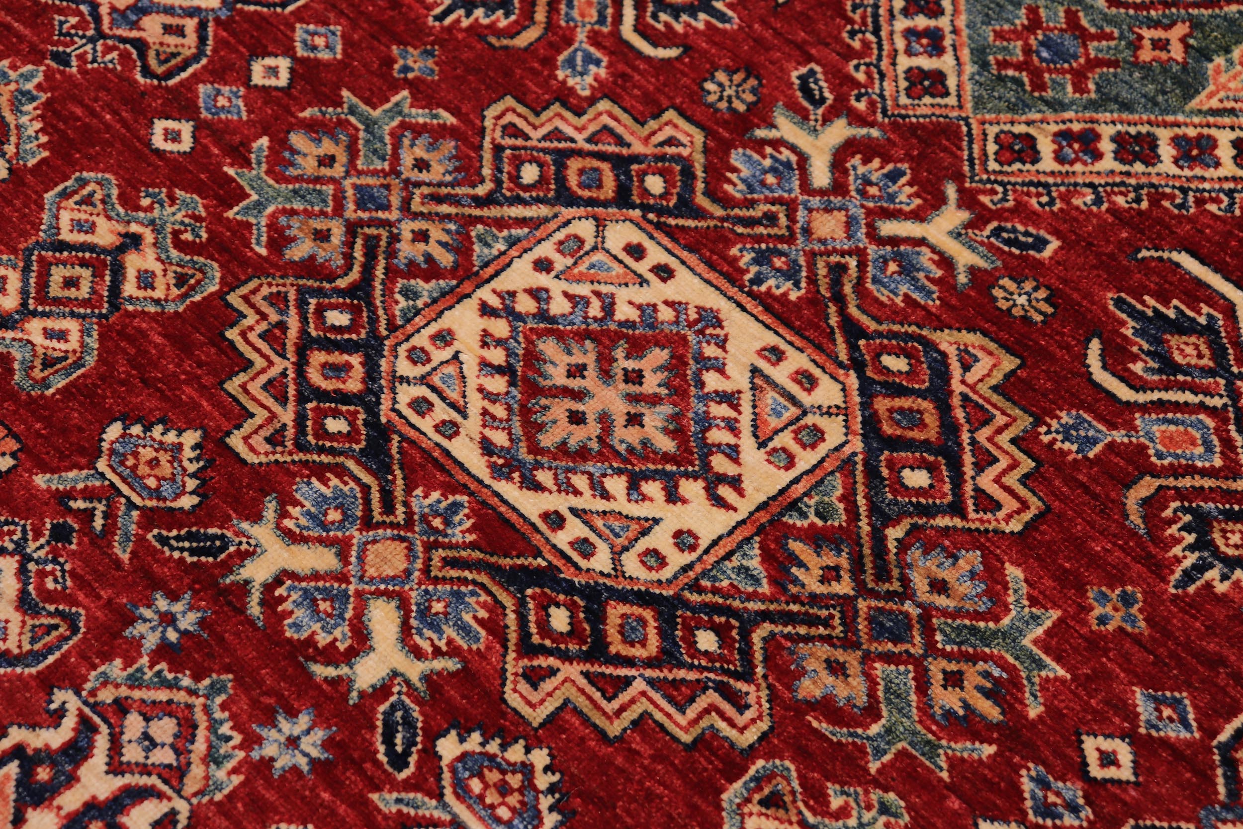 handmade Geometric Super Kazak Red Beige Hand Knotted RECTANGLE 100% WOOL area rug 6' x 9'