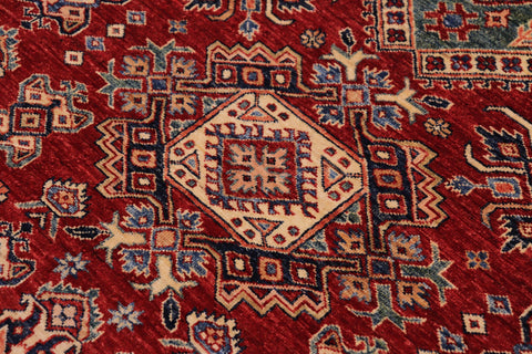 handmade Geometric Super Kazak Red Beige Hand Knotted RECTANGLE 100% WOOL area rug 6' x 9'