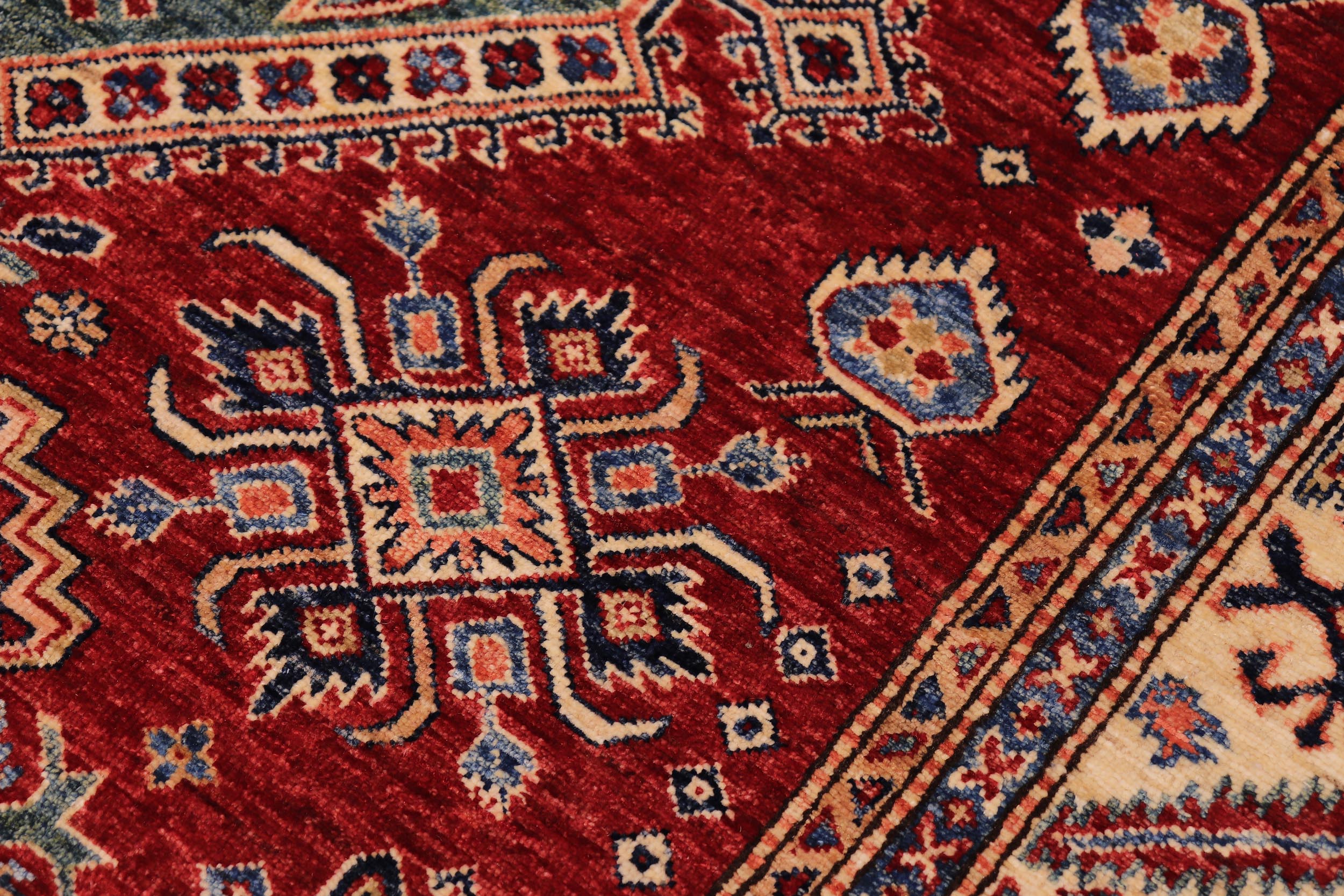 handmade Geometric Super Kazak Red Beige Hand Knotted RECTANGLE 100% WOOL area rug 6' x 9'