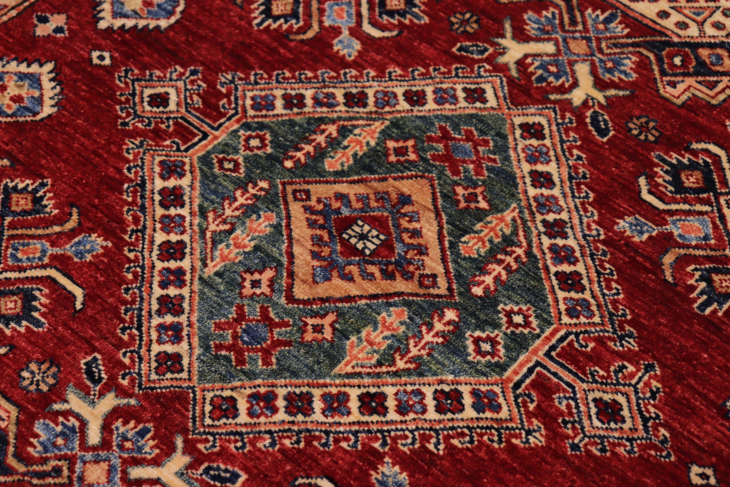 handmade Geometric Super Kazak Red Beige Hand Knotted RECTANGLE 100% WOOL area rug 6' x 9'