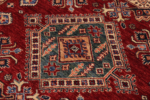 handmade Geometric Super Kazak Red Beige Hand Knotted RECTANGLE 100% WOOL area rug 6' x 9'