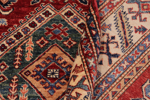 handmade Geometric Super Kazak Red Beige Hand Knotted RECTANGLE 100% WOOL area rug 6' x 9'