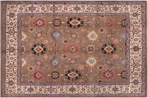 8x9 hand knotted transitional wool rug in brown and beige - Boho Chic Nathanie