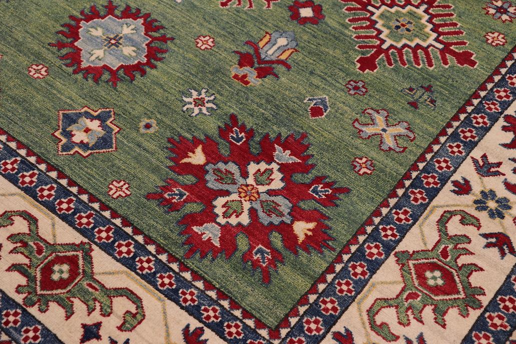 handmade Geometric Kazak Lt. Green Beige Hand-made RECTANGLE 100% WOOL area rug 8' x 9'