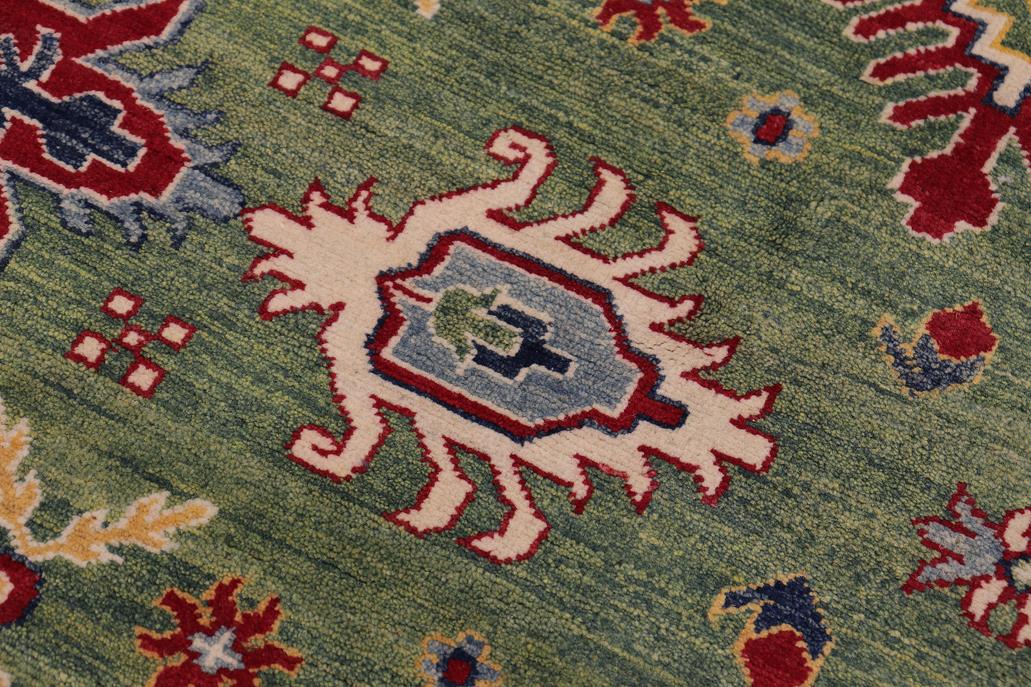 handmade Geometric Kazak Lt. Green Beige Hand-made RECTANGLE 100% WOOL area rug 8' x 9'