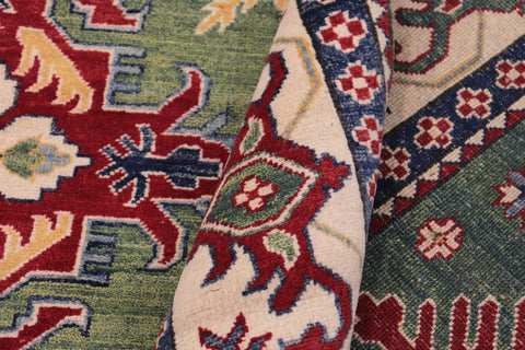 handmade Geometric Kazak Lt. Green Beige Hand-made RECTANGLE 100% WOOL area rug 8'X9'