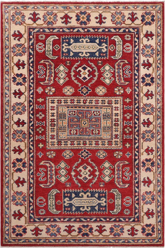 handmade Geometric Kazak Red Beige Hand-made RECTANGLE 100% WOOL area rug 3' x 5'