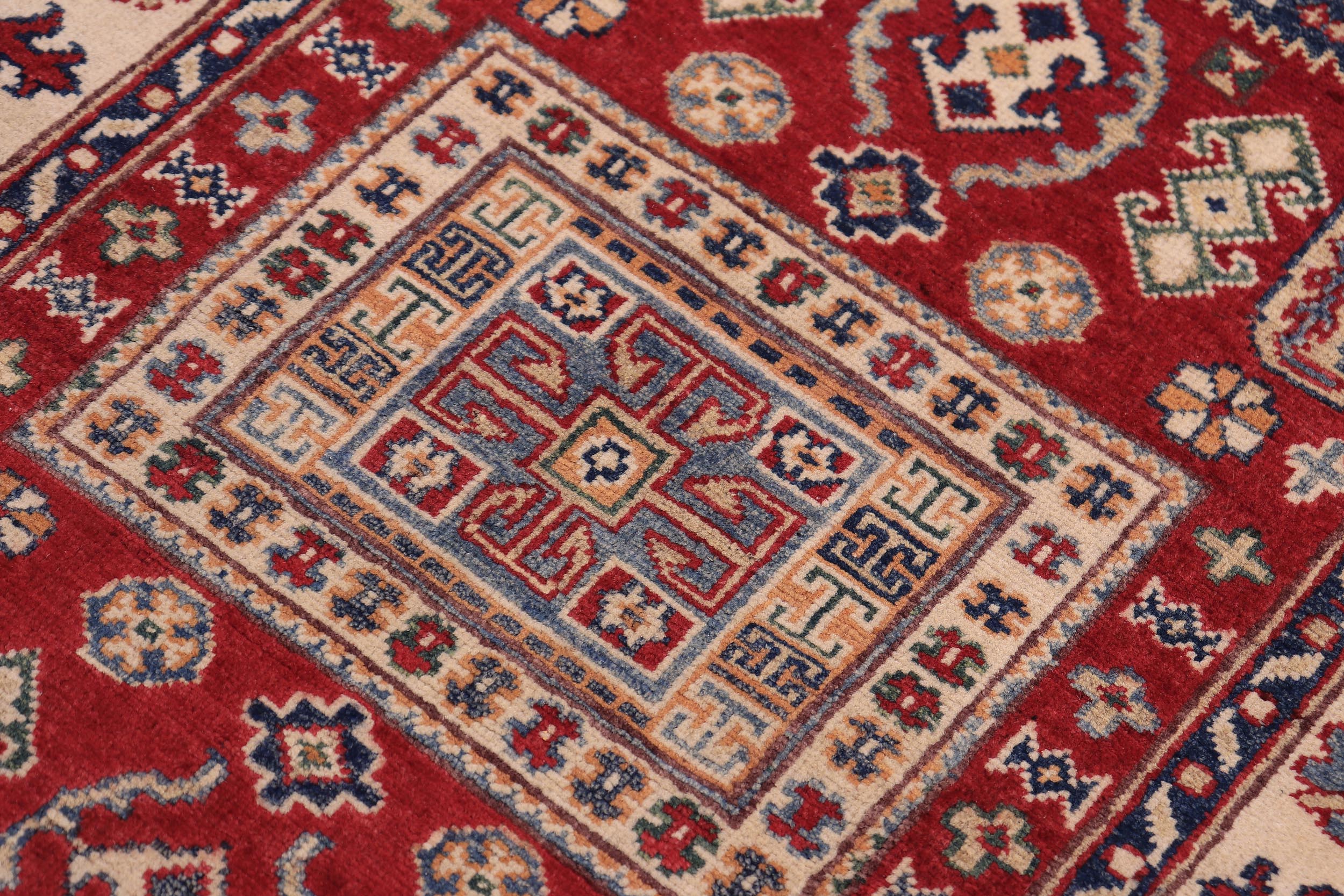 handmade Geometric Kazak Red Beige Hand-made RECTANGLE 100% WOOL area rug 3'X5'