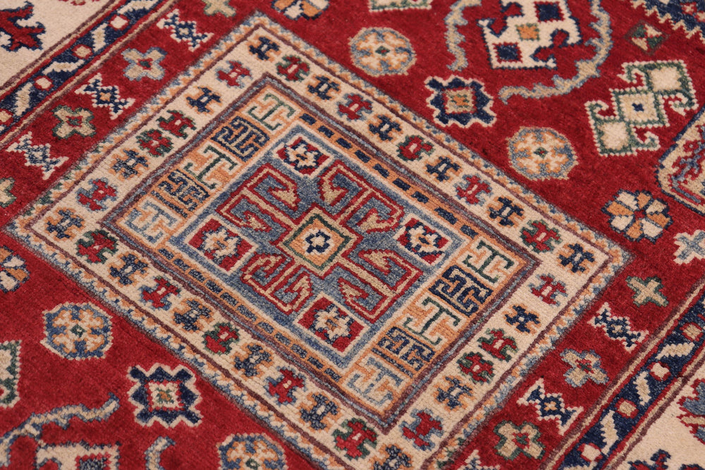 handmade Geometric Kazak Red Beige Hand-made RECTANGLE 100% WOOL area rug 3'X5'