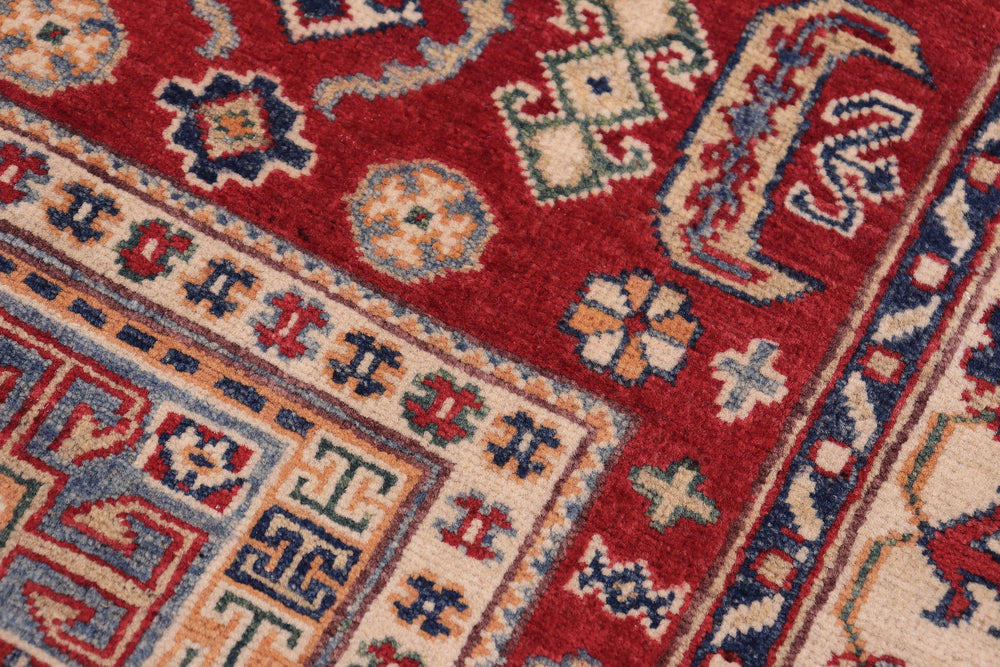 handmade Geometric Kazak Red Beige Hand-made RECTANGLE 100% WOOL area rug 3'X5'