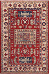 handmade Geometric Kazak Red Beige Hand-made RECTANGLE 100% WOOL area rug 3' x 5'