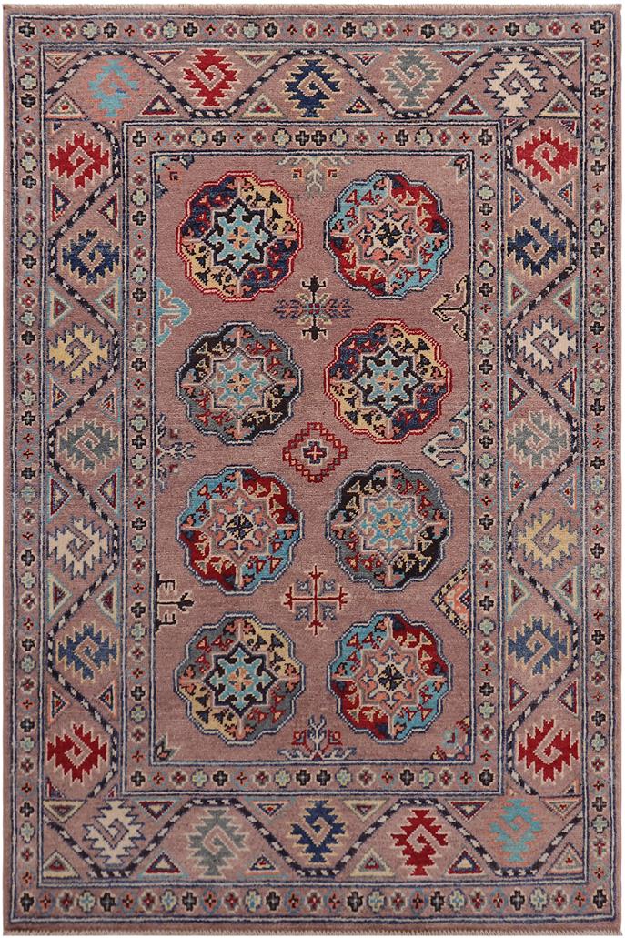 handmade Geometric Kazak Light Purpl Light Purpl Hand-made RECTANGLE 100% WOOL area rug 3' x 5'
