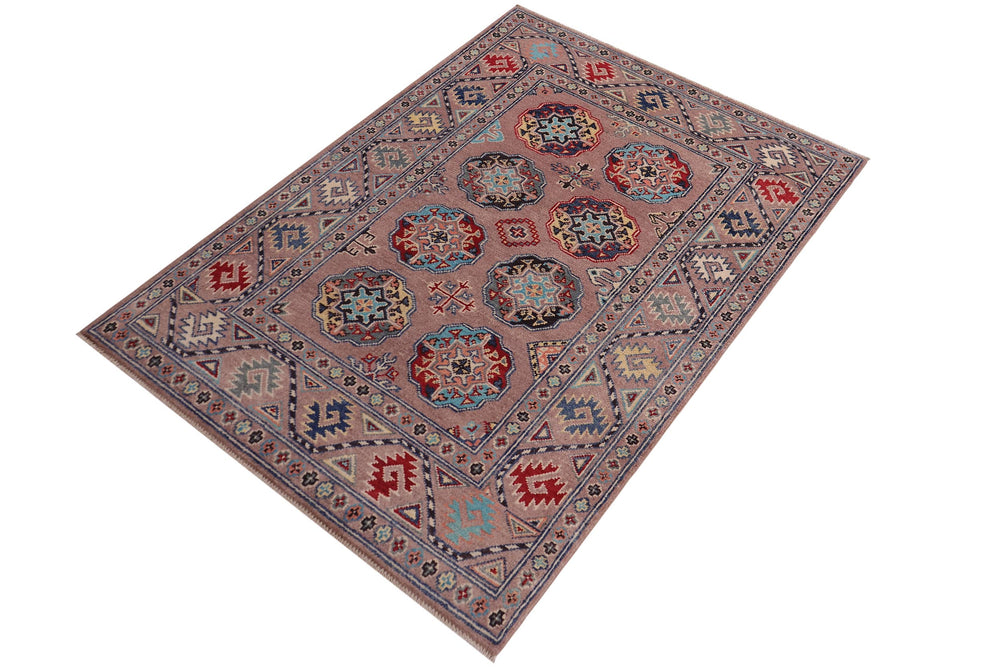 handmade Geometric Kazak Light Purpl Light Purpl Hand-made RECTANGLE 100% WOOL area rug 3'X5'