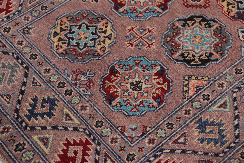 handmade Geometric Kazak Light Purpl Light Purpl Hand-made RECTANGLE 100% WOOL area rug 3'X5'