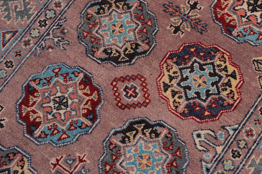 handmade Geometric Kazak Light Purpl Light Purpl Hand-made RECTANGLE 100% WOOL area rug 3'X5'