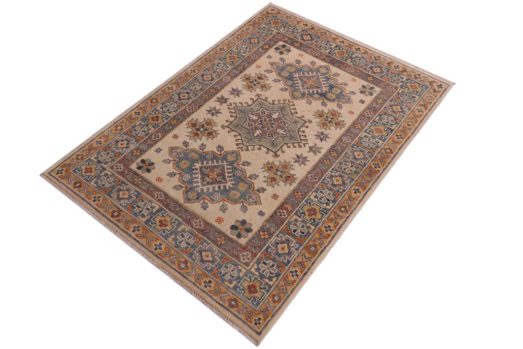 handmade Geometric Kazak Beige Lt. Blue Hand-made RECTANGLE 100% WOOL area rug 3' x 5'
