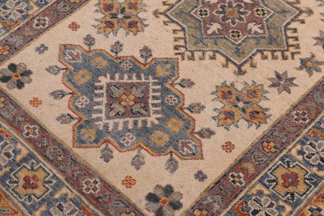 handmade Geometric Kazak Beige Lt. Blue Hand-made RECTANGLE 100% WOOL area rug 3' x 5'