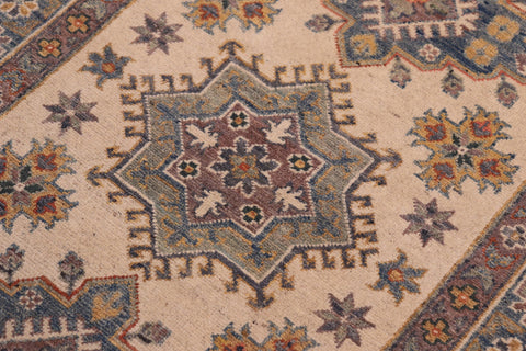 handmade Geometric Kazak Beige Lt. Blue Hand-made RECTANGLE 100% WOOL area rug 3'X5'