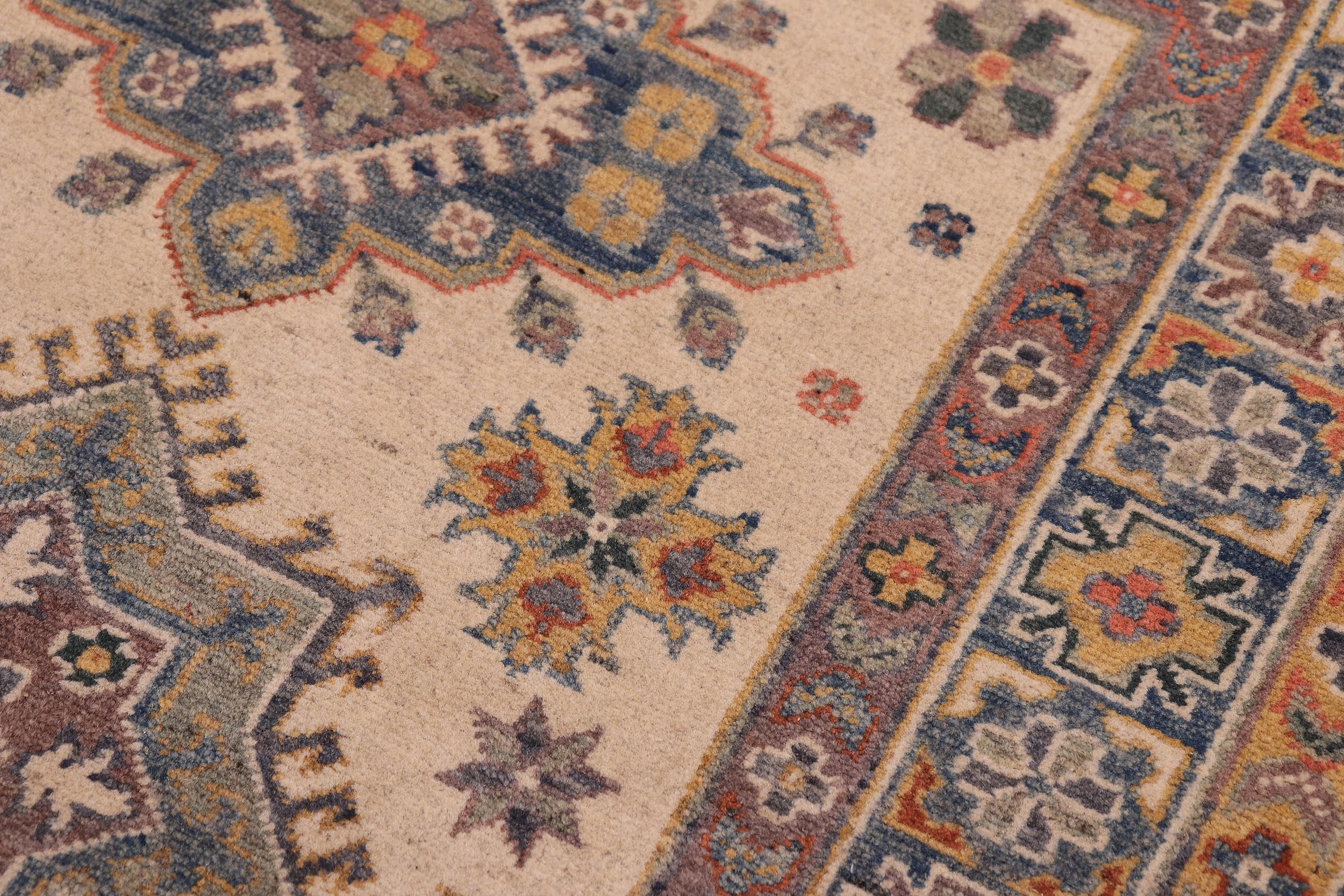 handmade Geometric Kazak Beige Lt. Blue Hand-made RECTANGLE 100% WOOL area rug 3'X5'