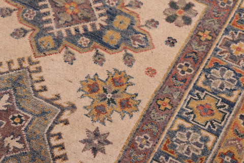 handmade Geometric Kazak Beige Lt. Blue Hand-made RECTANGLE 100% WOOL area rug 3'X5'